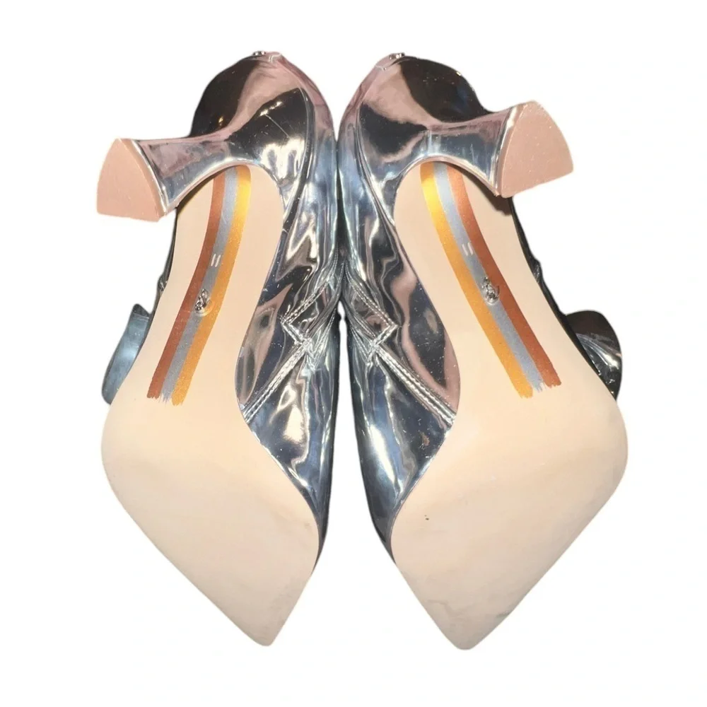 ▶️ Sam Edelman ◀️  Silver Metallic Mirror Bow Esmae Ankle Metallic Boot 11